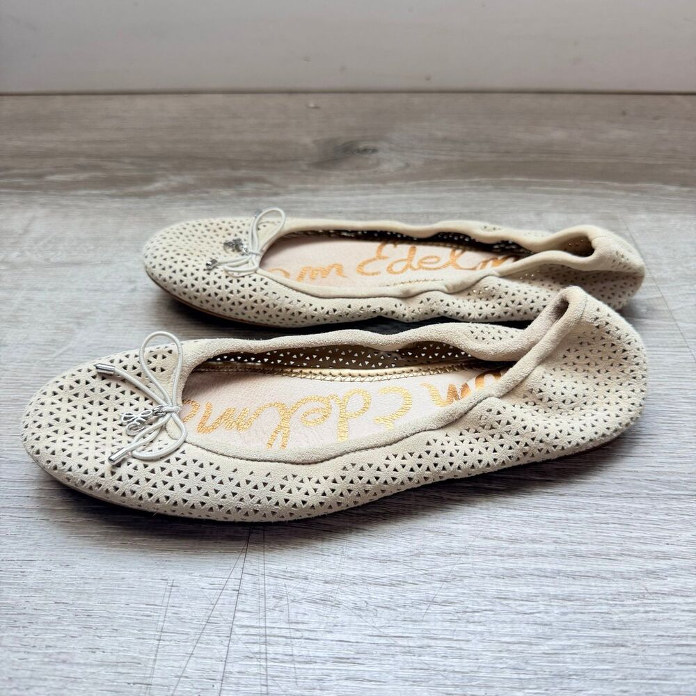 Sam Edelman Women's Felicia Flat Size 7 Cream Tan Suede Perforated Ballet Shoe - Picture 4 of 8